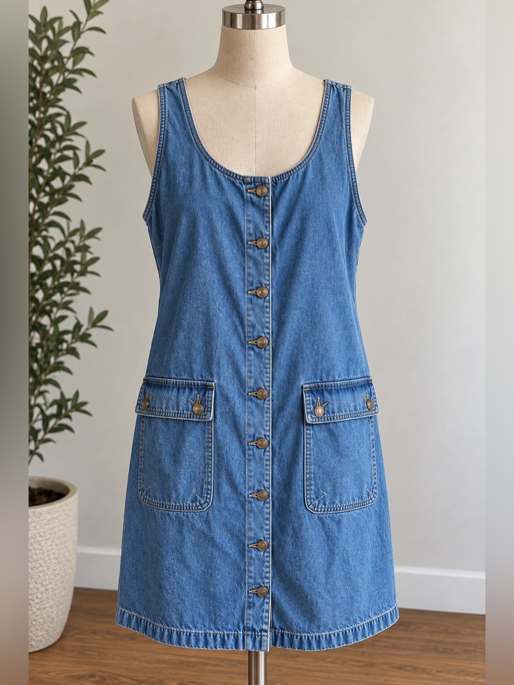 American Eagle Outfitters Blue Denim Button-Front Mini Dress